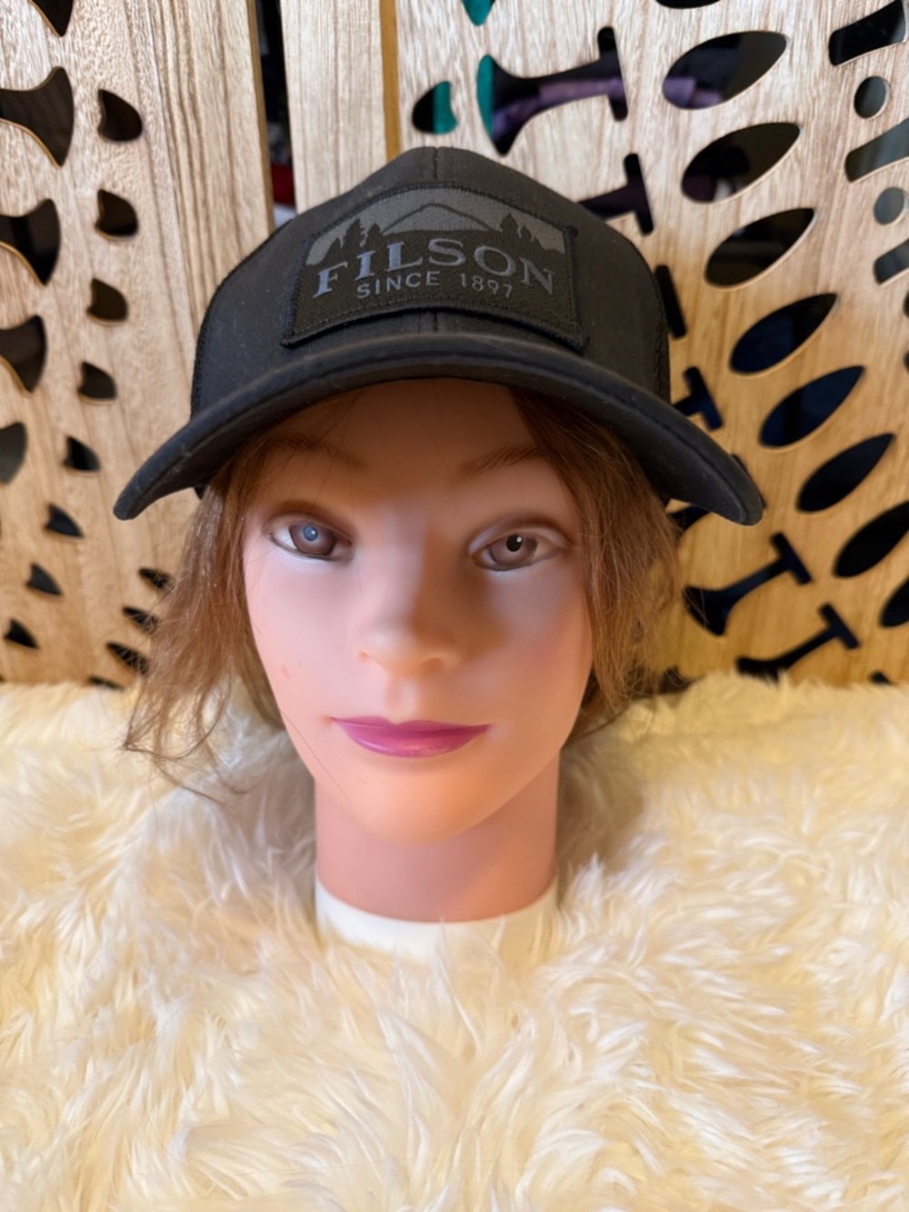 Filson Black Logo Patch Trucker Hat